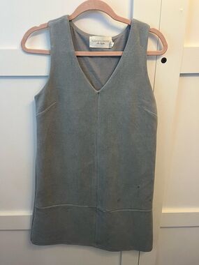 Elizabeth Crosby Suede V-Neck Shift Dress in Dusty Blue